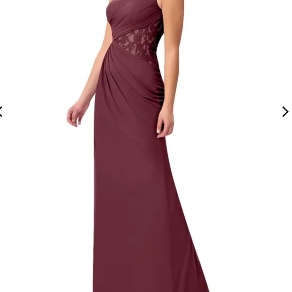 One Shoulder Bridesmaids Dress with Slit David's Bridal Wine Burgundy Lace Side - Picture 11 of 15